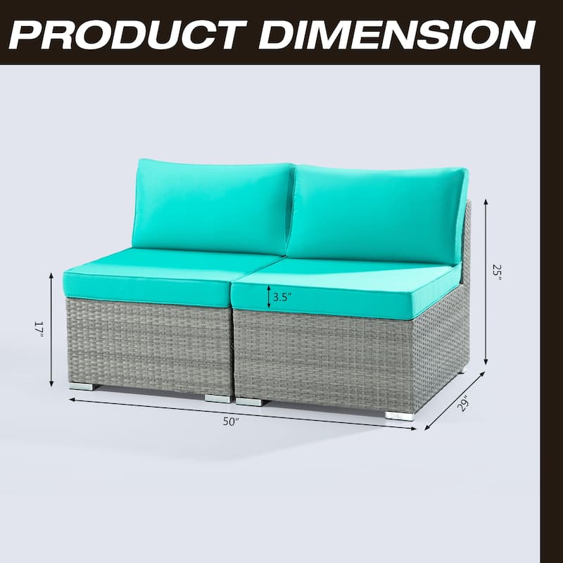 2-Piece Wicker Outdoor Patio Rattan Furniture Sectional Conversation Set with Cushion