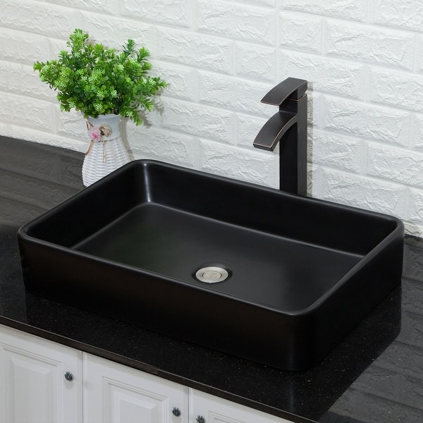 Black Ceramic Handmade Rectangular Vessel Bathroom Sink