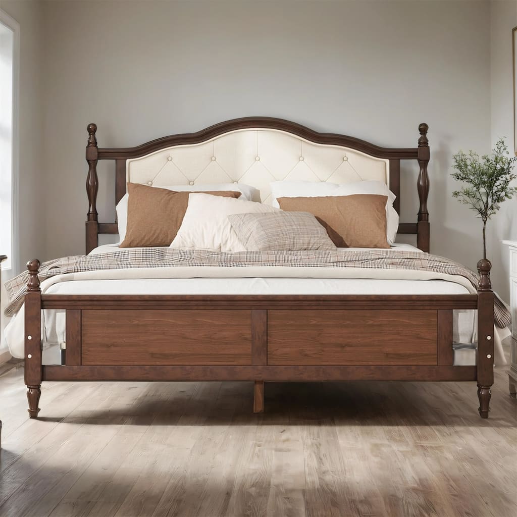 Queen Size Upholstered Platform Bed with Headboard and Panel Footboard