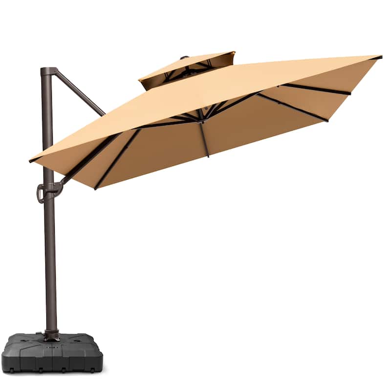 Outdoor Patio 10 x 13FT Cantilever Umbrella Double Top With Wheel Base - Tan