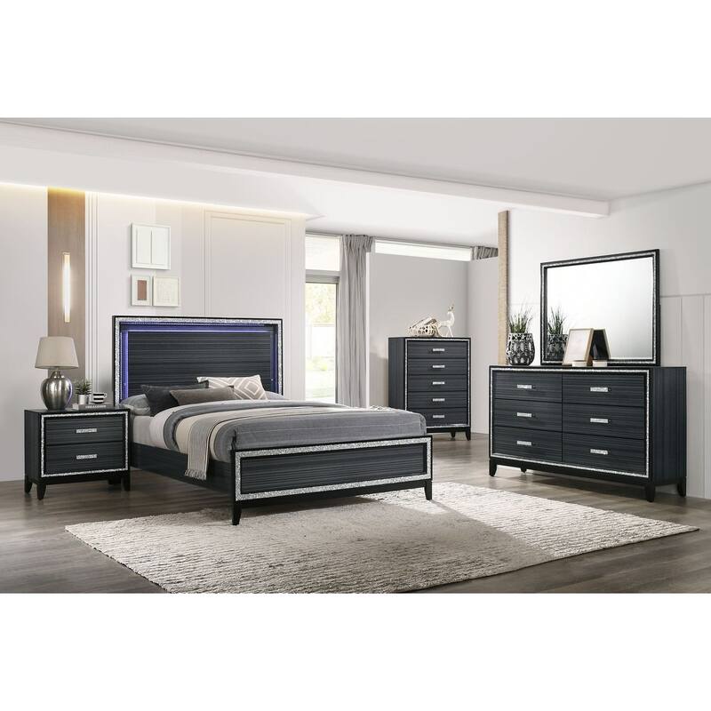 Modern Style Haiden Eastern Queen Size Panel Bed with LED Panel