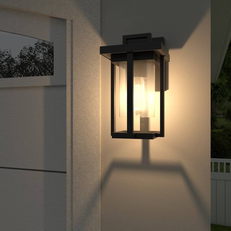 Acroma - 1 Light Steel & Glass Lantern Dimmable Outdoor Wall Light - Aged Zinc
