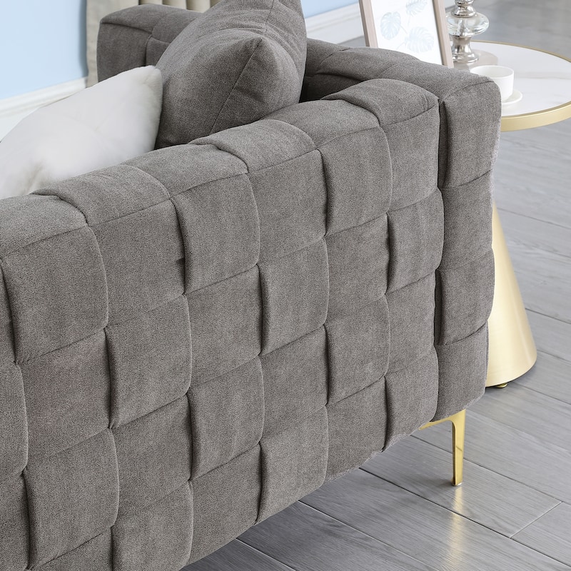 Velvet Upholstered Loveseat, Living Room Sofa with 4 pillows, Grey ...