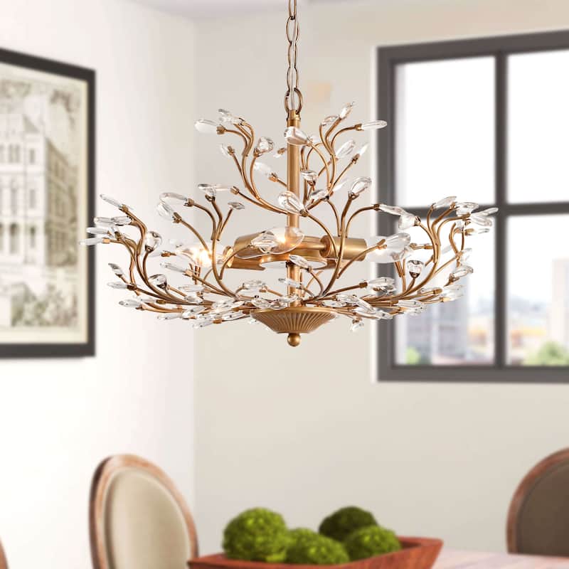 Flavia 4-light Crystal Beaded 9-Branch Chandelier. - Brushed Brass.