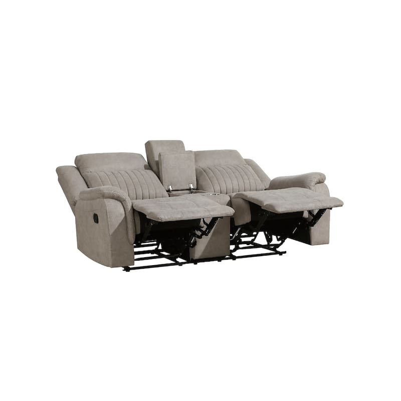 Lenny Manual Recliner Loveseat w Cupholder Console, Gray Microfiber