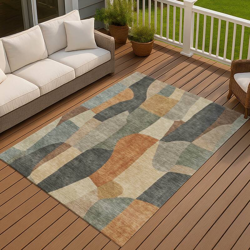 Machine Washable Indoor/ Outdoor Contemporary Layers Chantille Rug - Terracotta - 10' x 14'