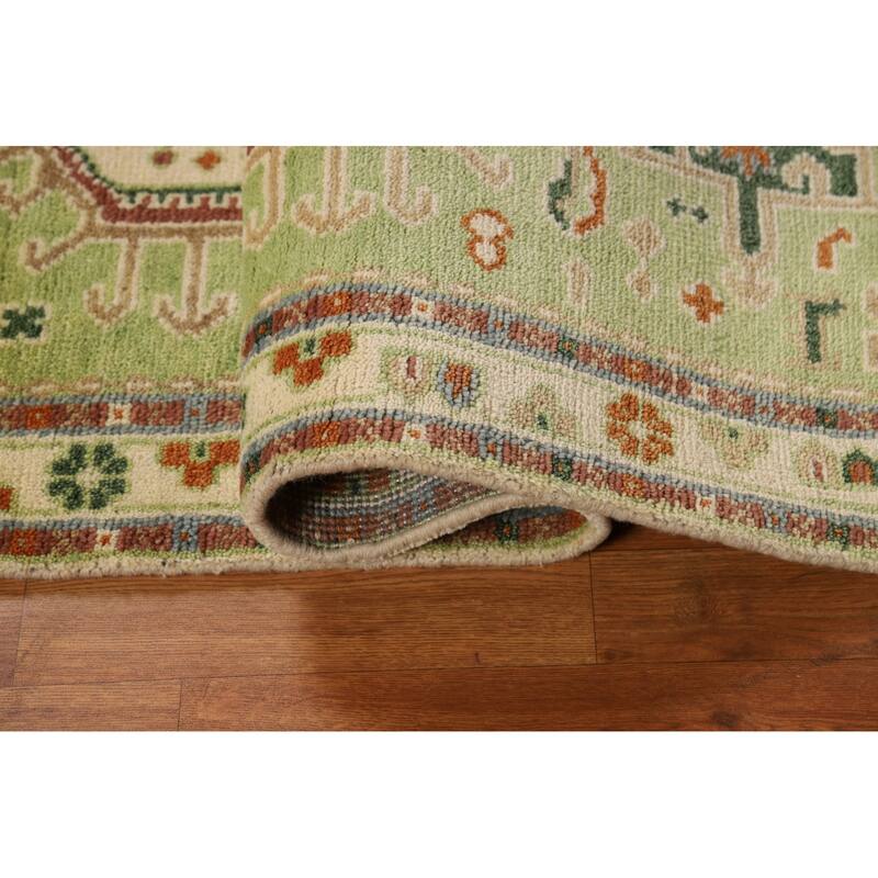 Light Green Geometric Khotan Indian Foyer Rug Hand-Knotted Wool Carpet - 2'11"x 5'0"