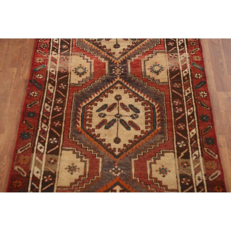 Hand Knotted Oriental 100% Wool Carpet Traditional Geometric Red Ardebil Runner Rug - 11' 0'' X 3' 5''