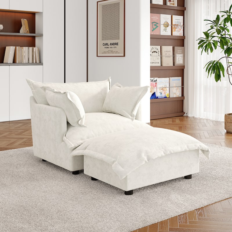 Double Layer Cushion Comfy Cloud Modular Sectional Sofa Set - Single Armchair+Ottoman-Beige - Symmetrical