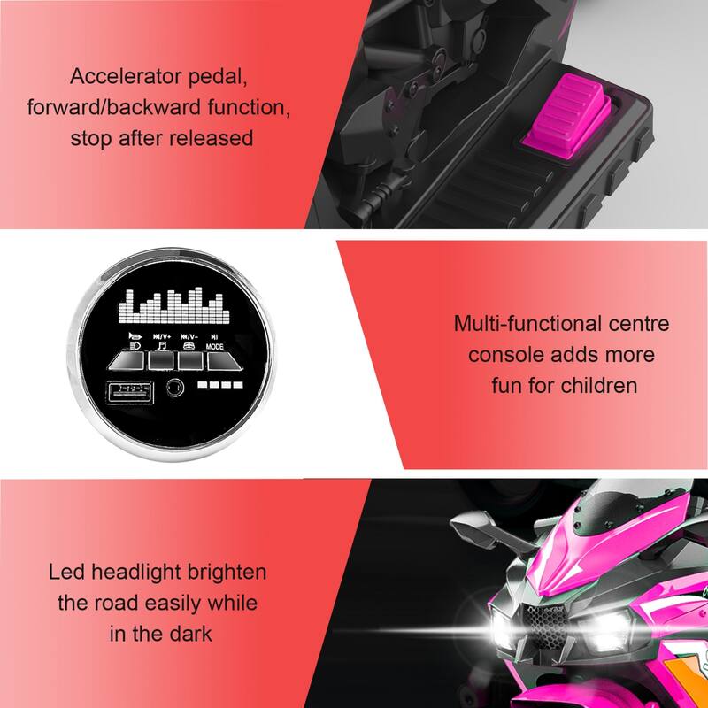 Electric Ride-On Motorcycle for Kids 3-6 Years Old, 12V, USB, MP3, LED Lights & Shock Absorbers