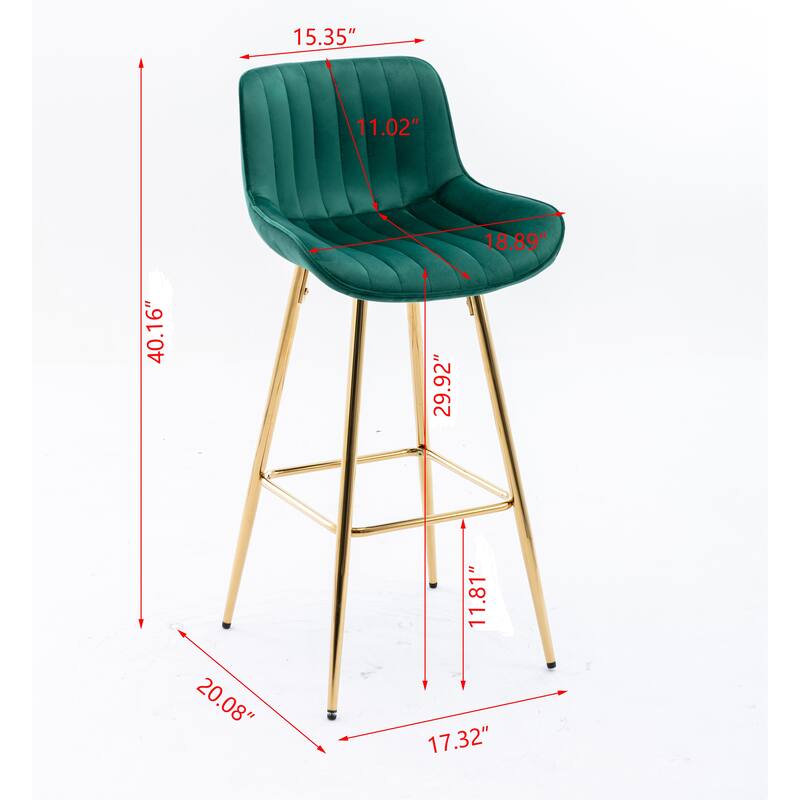 Velvet Swivel Bar Stools Set of 2, Counter Height Bar Chairs with Back, Kitchen Island Stools with Footrest and Metal Legs