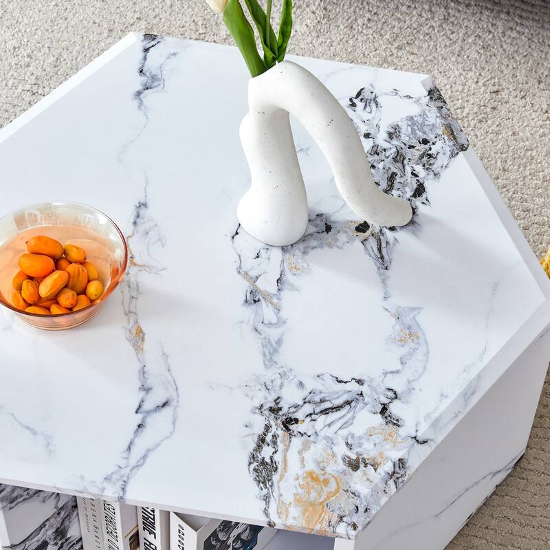 Hexagonal Porous Design Coffee Table Set