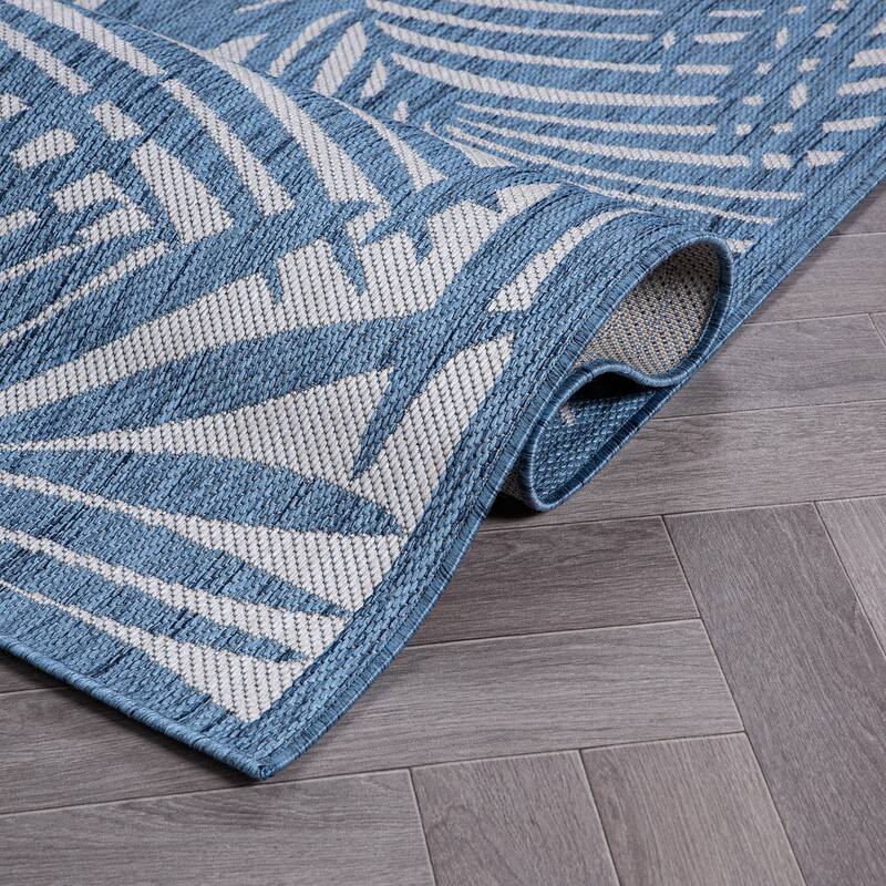 World Rug Gallery Contemporary Palm Leaf Textured Flat Weave Indoor/Outdoor Area Rug