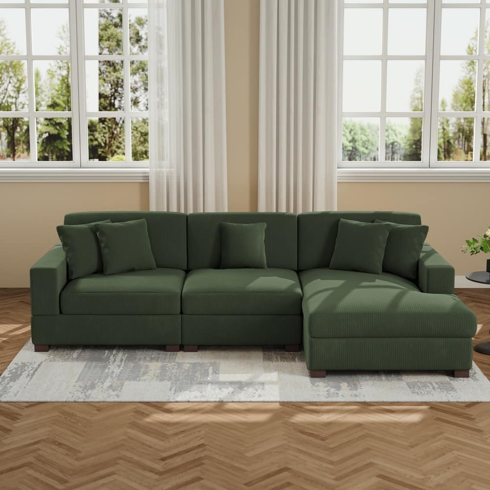 Modern L-Shaped Corduroy Modular Sectional Couch Sofa with Pillows
