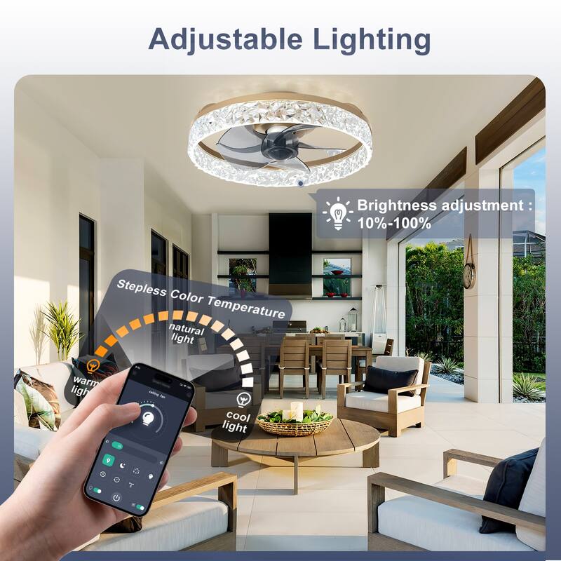Low Profile Ceiling Fan with Light: 20-16 Inch, App Remote Control, Dimmable 3 CCT LED, 6 Wind Speeds, Ultra Quiet