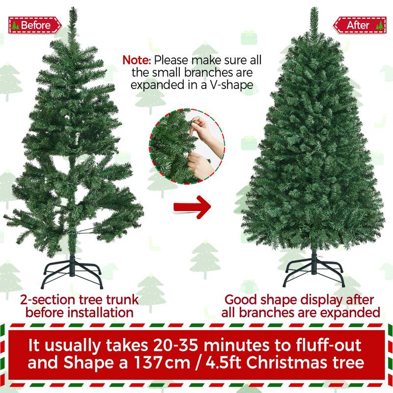 Yaheetech Pre-lit 4.5ft/6ft/7.5ft/9ft Spruce Artificial Christmas Tree with Foldable Stand, Green