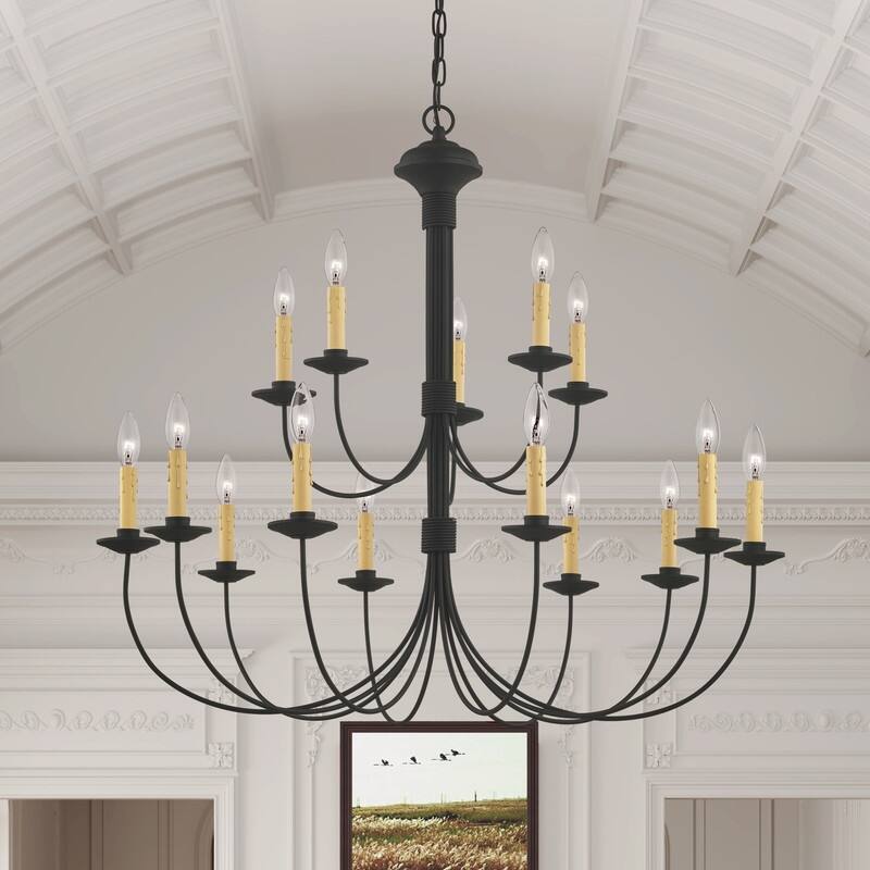 Livex Lighting 15-light Black Finish Chandelier, 4460-04 - 36" Dia. x 33" H