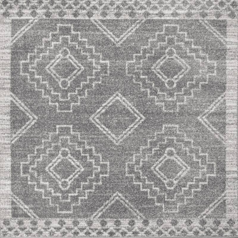 JONATHAN Y Williamsburg Moroccan Beni Souk Area Rug - 6' Square - Gray/Cream