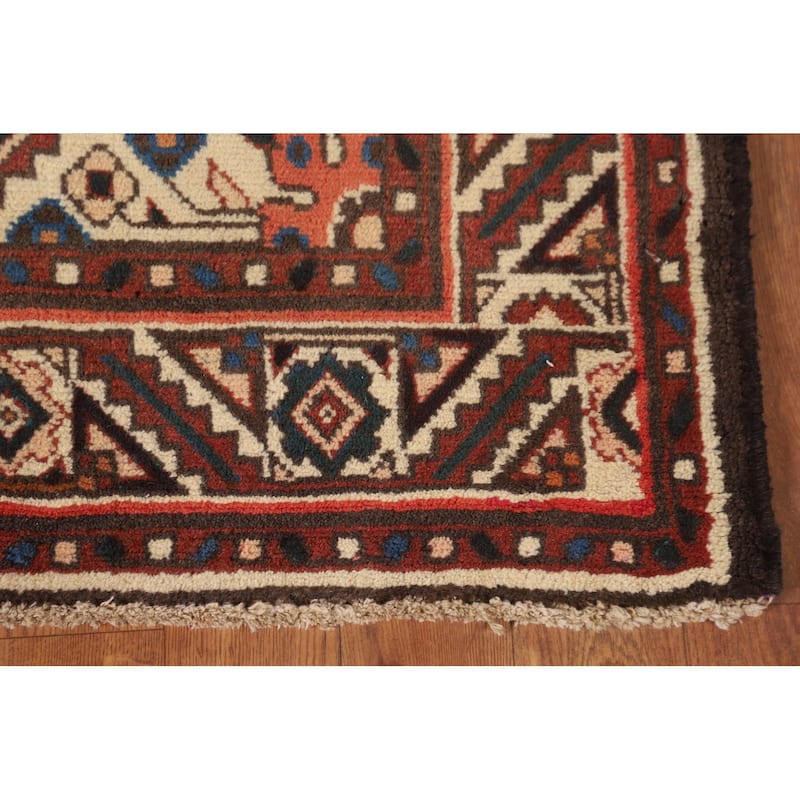 Geometric / Medallion Hamedan Vintage Runner Rug Handmade Wool Carpet - 3'5"x 10'4"