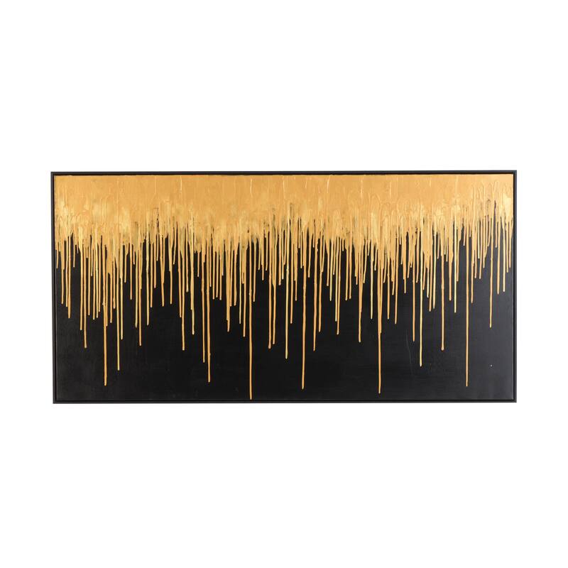 Gold Canvas Melting Drip Abstract Framed Wall Art with Black Frame