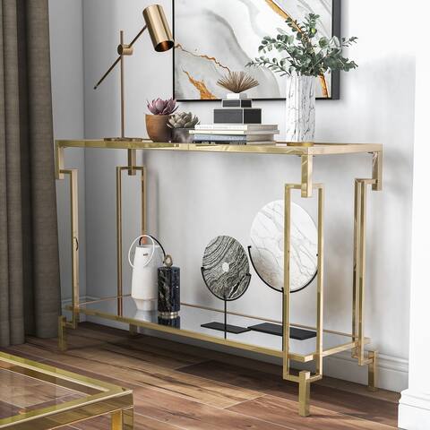 Furniture of America Yout Glam Champagne 43-in Glass Top Sofa Table