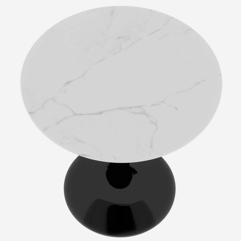 27.6-Inch Mid-Century Modern Style Dining Table, Accommodates 2-4 People, Featuring A Round White-Veined Marble Tabletop