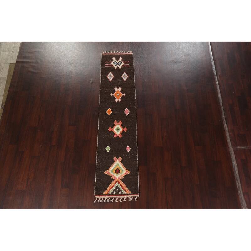 Tribal Geometric Oriental Moroccan Runner Rug Wool Hand-knotted Carpet - 2'0" x 8'10"