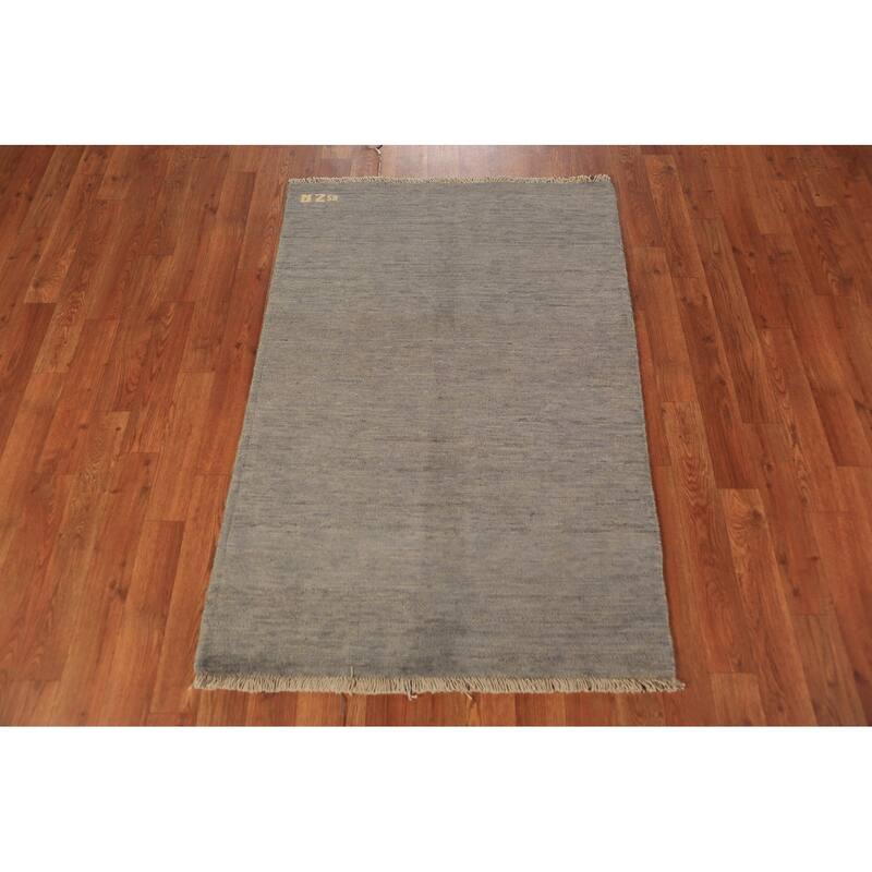 Beige & Gray Gabbeh Modern Rug Handmade Solid Wool Carpet - 2'9" x 4'1"