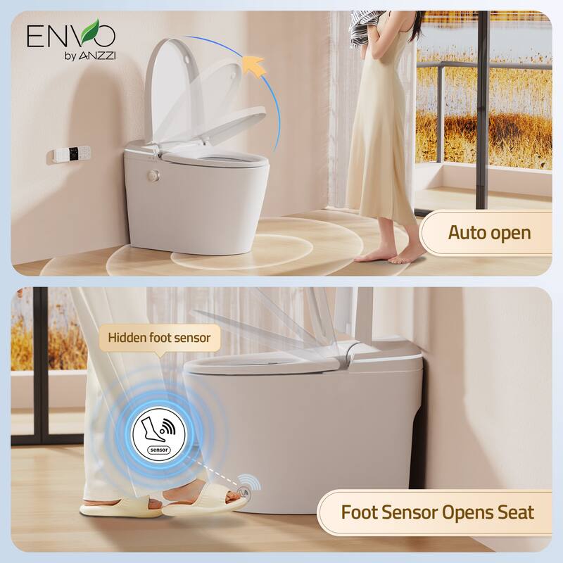 ENVO Dia Series 1.28 GPF 1-piece Auto Open Smart Bidet Toilet in White with Dual Flush, Heated Seat, and Foot Sensor