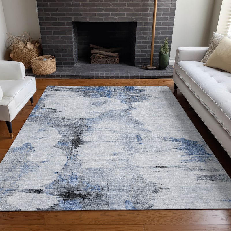 Machine Washable Indoor/ Outdoor Chantille Abstract Cloud Rug - Blue - 2'6" x 3'10"