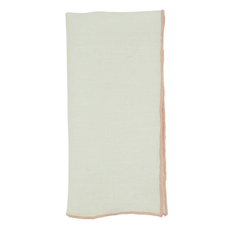 Stonewashed Linen Napkins With Stitched Border Design (Set of 4) - Set of 4 - Pink