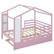 preview thumbnail 8 of 13, Pink Full Size Solid Wood House Bed with Trundle and Writing Board for Kids