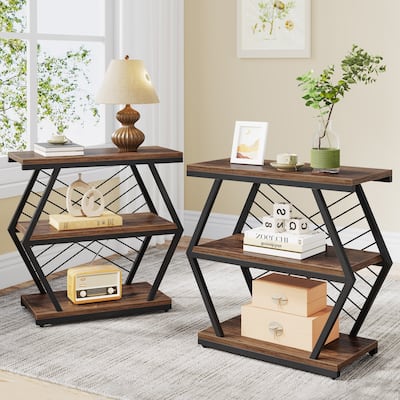 25" End Table 3-Tier Side Table with Metal Frame for Living Room Couch Side, Nightstands Bedsides Table for Bedroom
