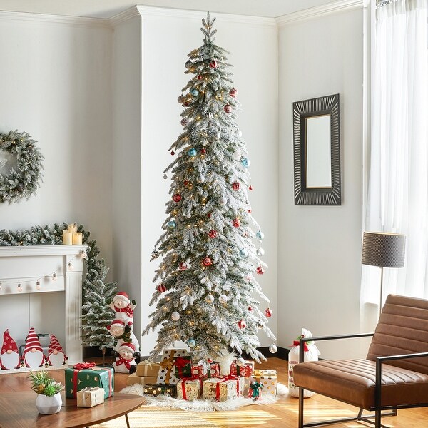 White flocked pre lit christmas tree top