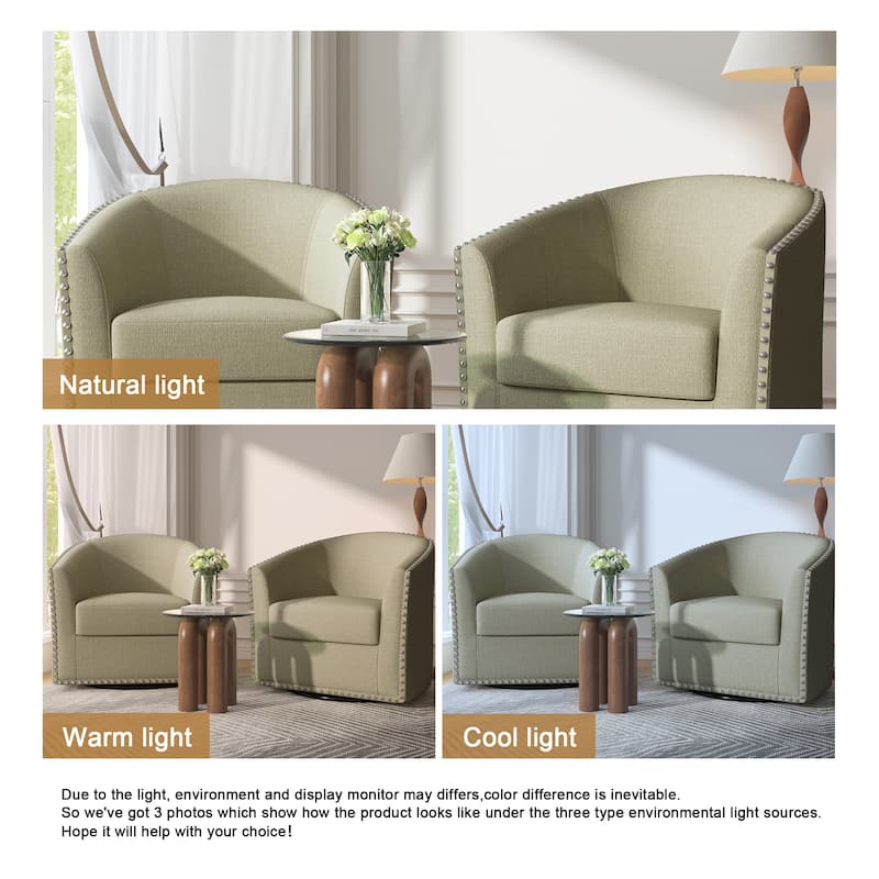 George 2 Set 30"W Upholstered Swivel Barrel Chair with Nailheads