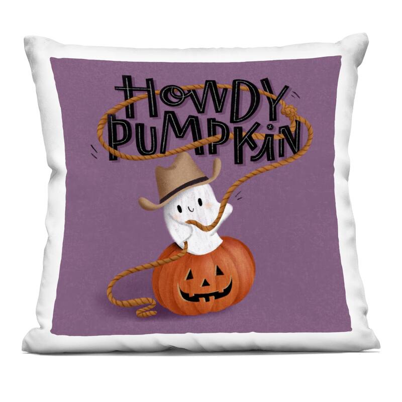 Stupell Howdy Pumpkin Western Ghost Decorative Printed Throw Pillow Design by Sarah Hickman - Accent - Polyester - Purple - Single