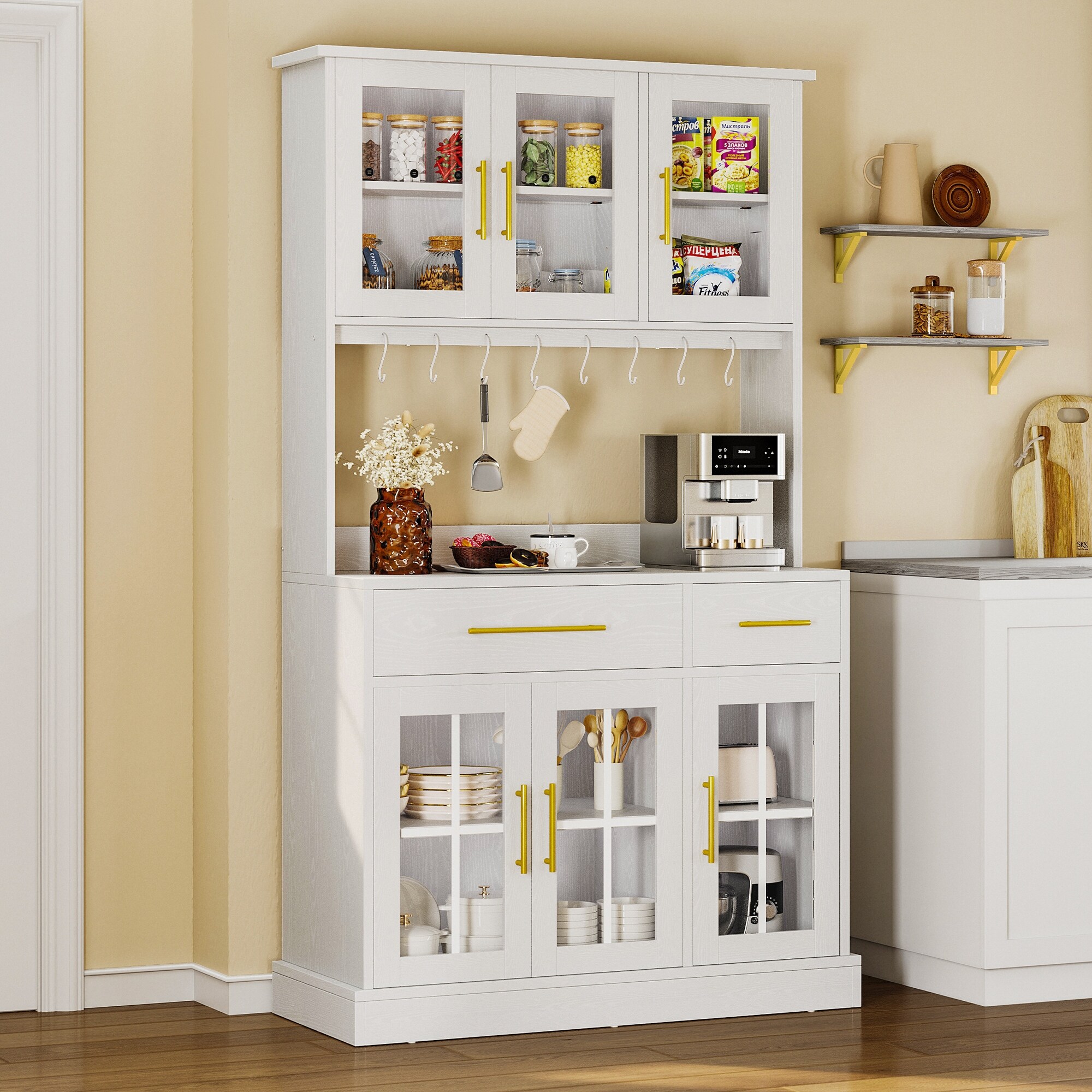 71" Freestanding Pantry, Kitchen Buffet with Hutch, Modern