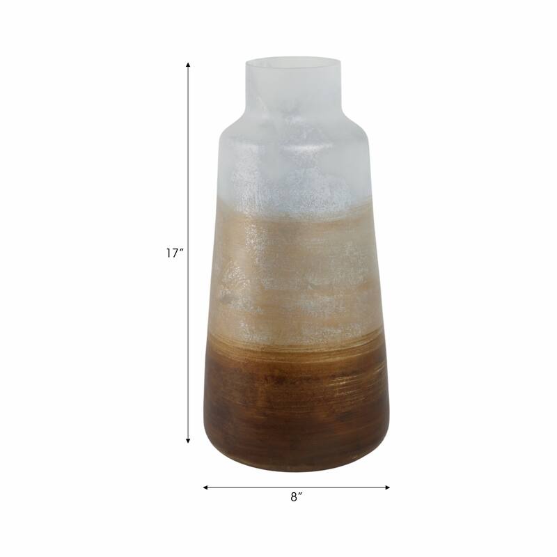 Modern Glam Glass Vase Metallic Textured Neck and Smooth Tapered Body