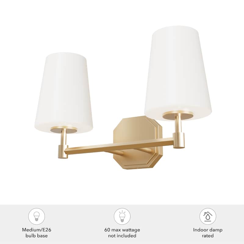 Hunter Nolita Vanity Wall Light - Bathroom - Contemporary, Transitional - White Glass Shades - Damp Rated!