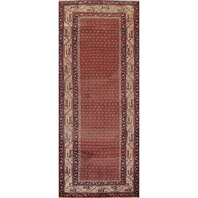 Red Boteh Botemir Persian Wool Runner Rug Hand-knotted Hallway Carpet - 3'6" x 9'10"