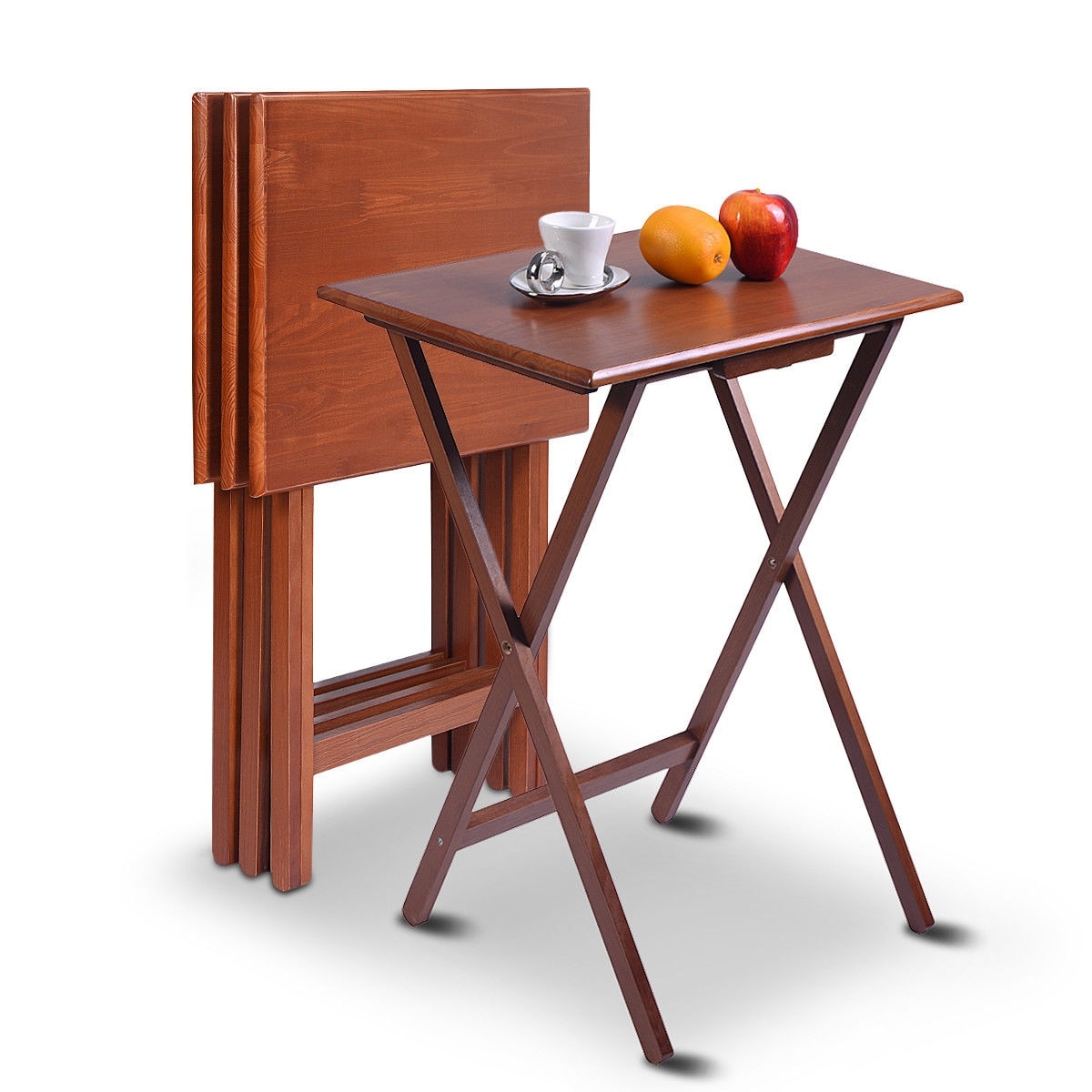 Costway Set Of 4 Portable Wood Tv Table Folding Tray Desk Serving Furniture Walnut Overstock 17765582