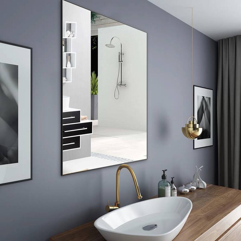 Modern Black Bathroom Mirror with Aluminum Frame