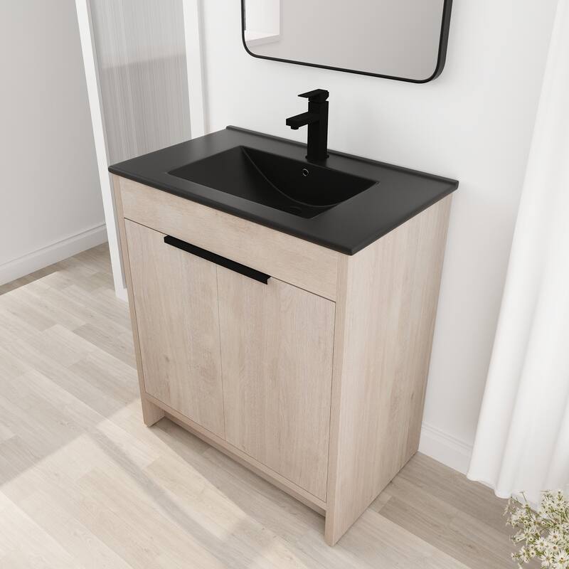 Freestanding Plywood Bathroom Vanity Set in Plain Light Oak with Integrated Sink