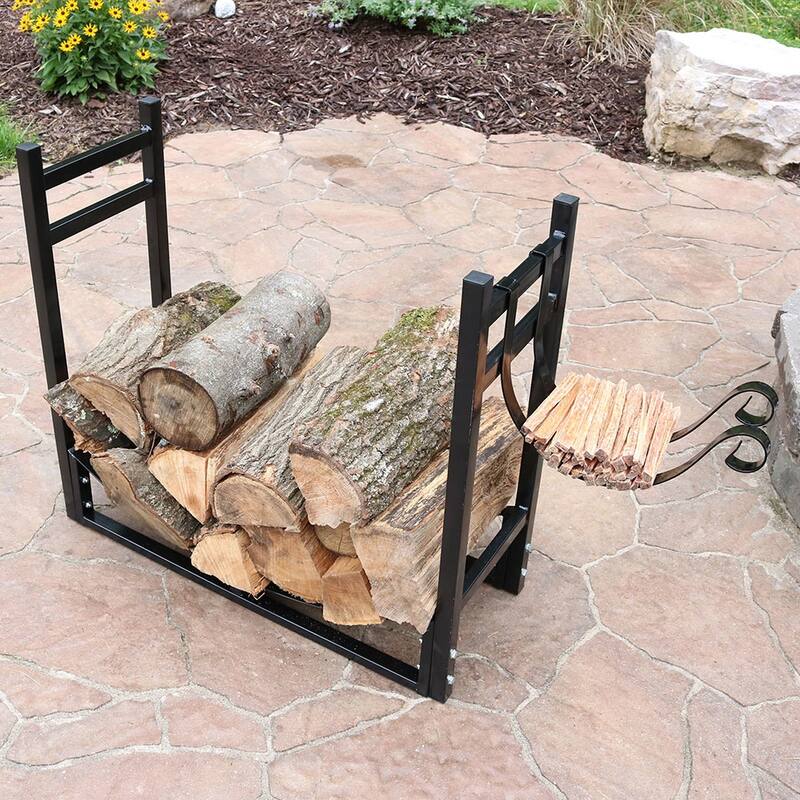 Log Rack and Kindling Holder 30" Steel with Black Finish Wood Storage