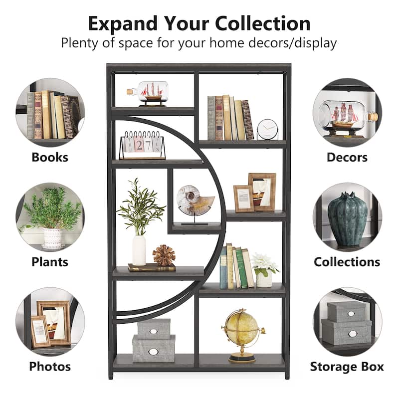 5-Tier Industrial Bookshelf, Open Etagere Storage for Living Room