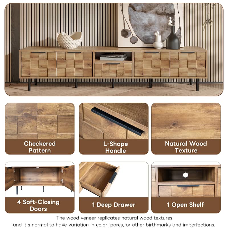 78" TV Stand for 85 75 65 Inch TV, TV Consoles for Living Room, Entertainment Center Wood TV Media with Storage
