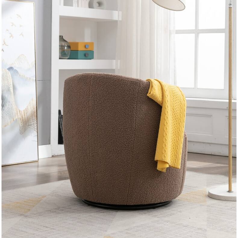 Swivel Barrel Chair,Teddy Fabric Upholstered Modern Round Accent Arm Chairs