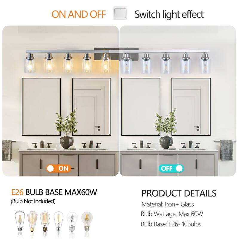 10-Light Vanity Lights for Mirror, 52 inch Modern Bathroom Wall Lighting for Bedroom, Living Room