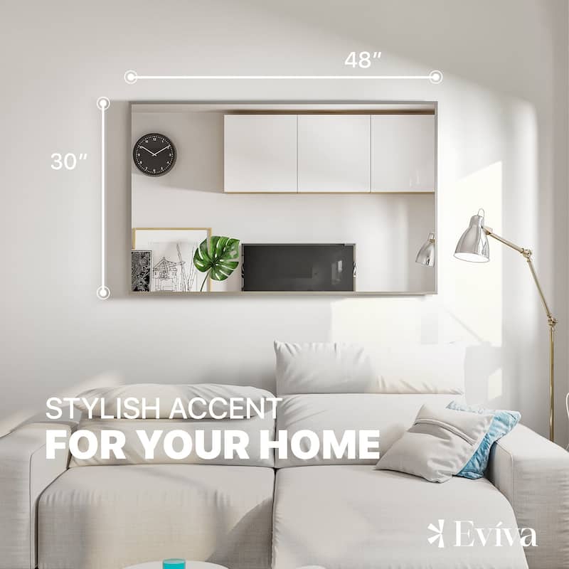 Eviva Sax 48" x 30" Rectangular Brushed Nickel Metal Framed Mirror - Brushed Nickel