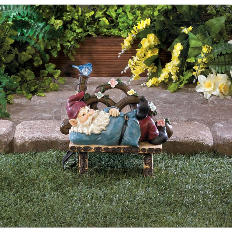 Afternoon Nap Gnome Solar Lighted Outdoor Statue 9.75" Brown and Blue
